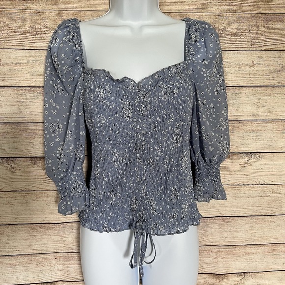 New Blush Bj Plus Size Ash‎ Blue Floral Crop Top Women's Size 2XL - Picture 2 of 11